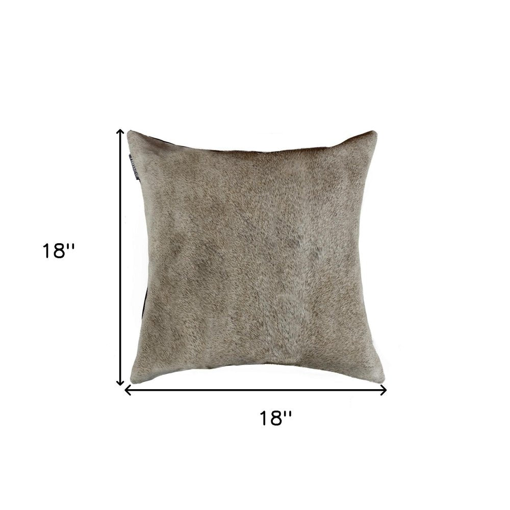 18" Gray Cowhide Throw Pillow