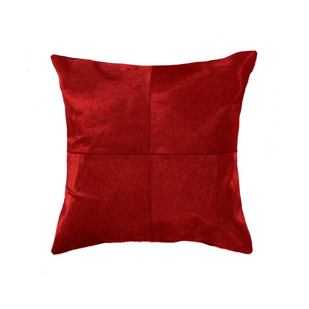 18" Red Cowhide Geometric Throw Pillow