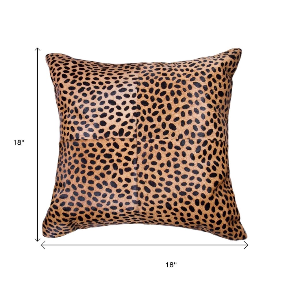 18" Orange and Black Cowhide Throw Pillow