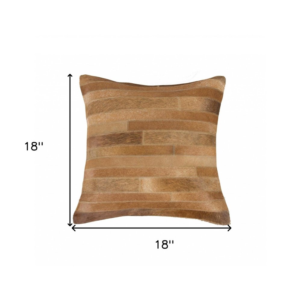 18" Brown Cowhide Throw Pillow