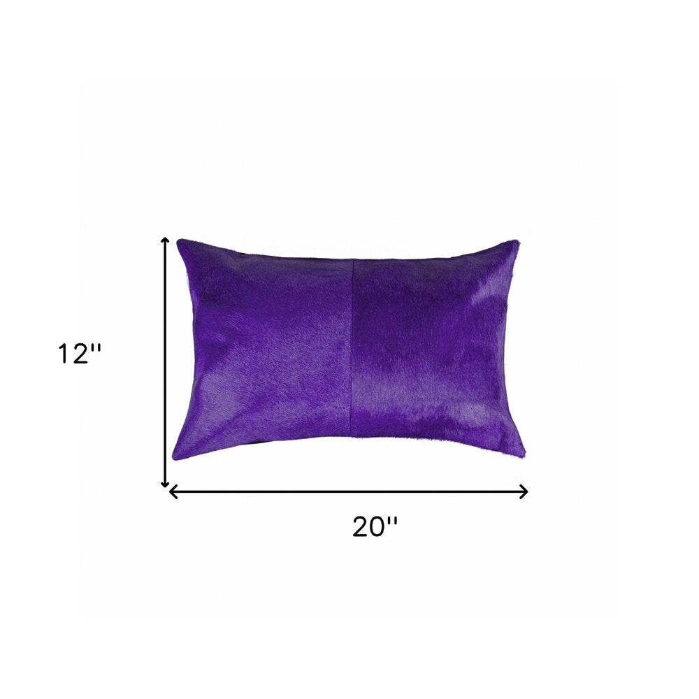 Hand Stitched Purple Natural Cowhide Decorative Lumbar Pillow