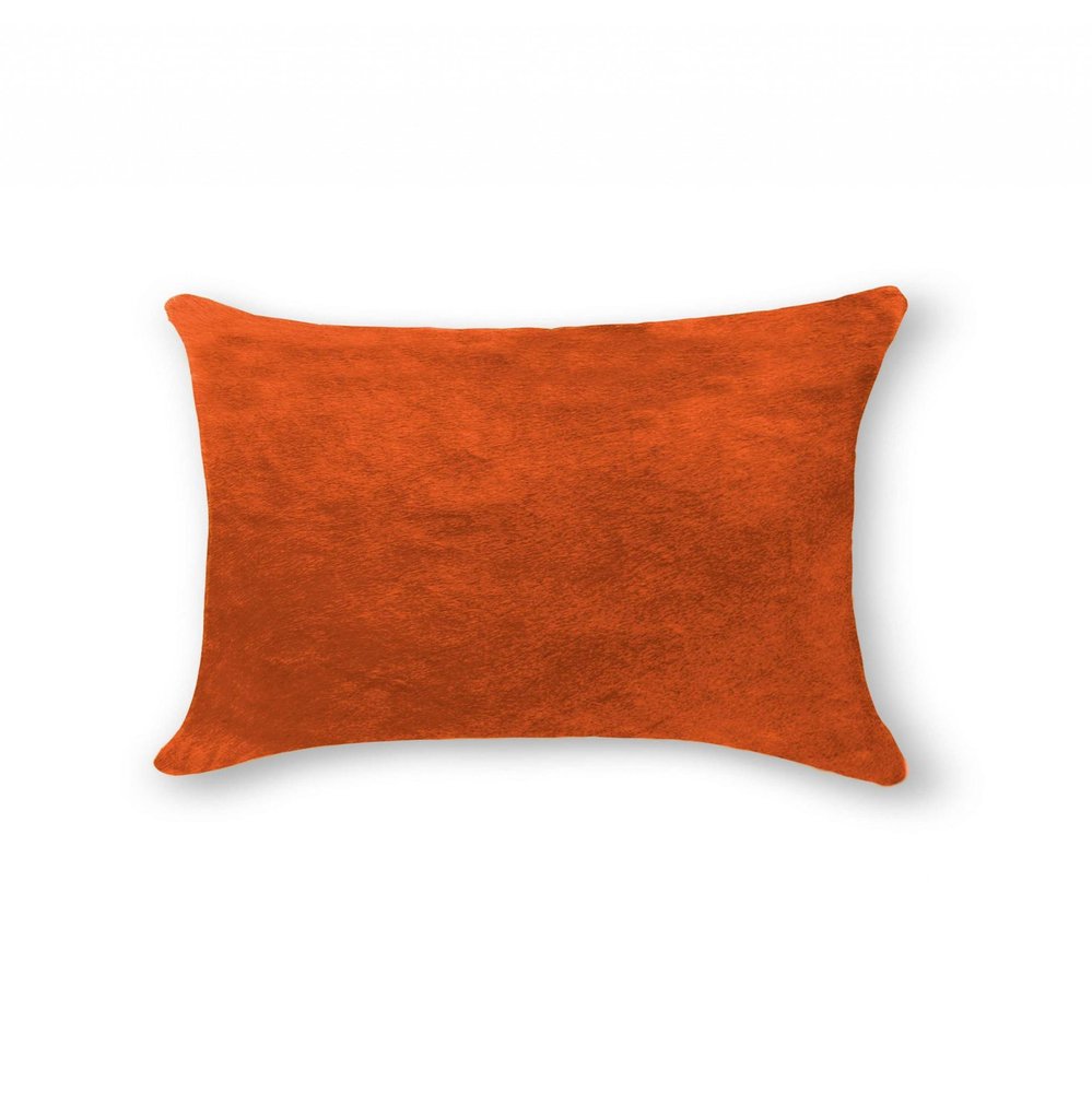 12" X 20" Orange Genuine Cowhide Lumbar Throw Pillow