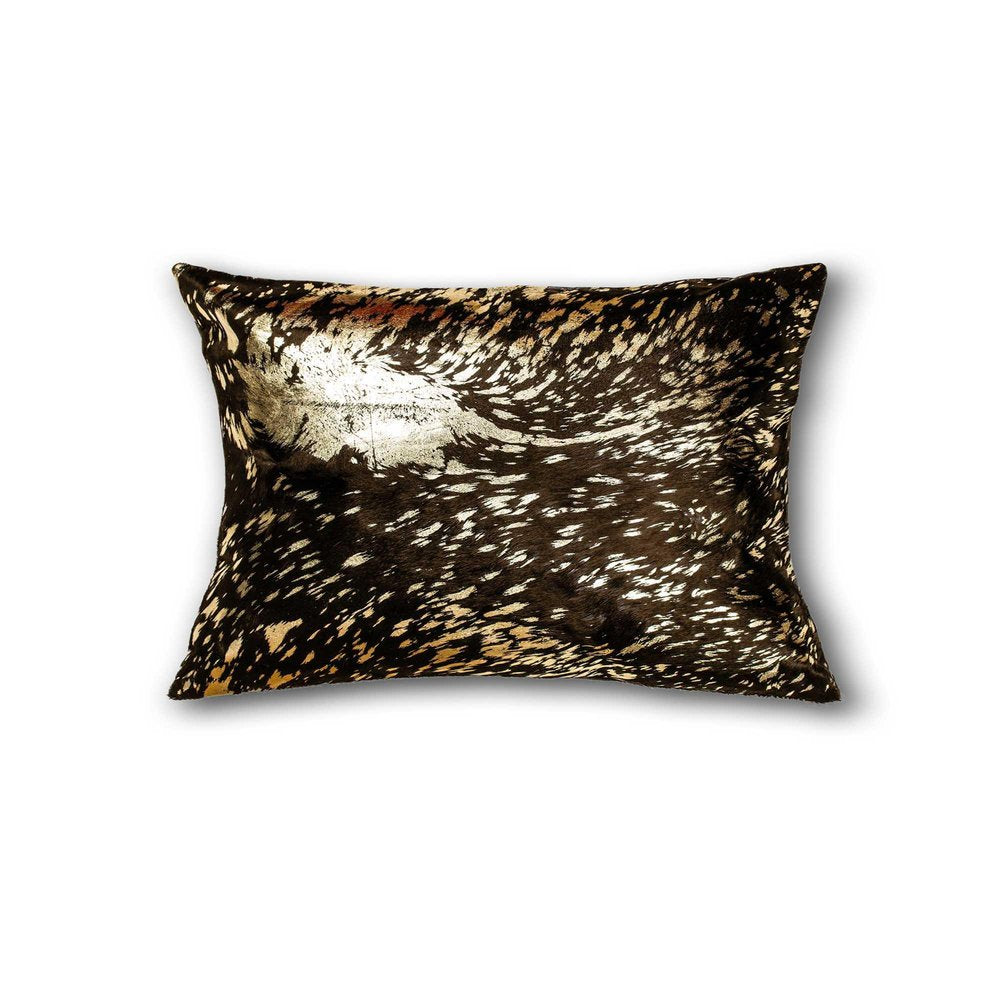12" X 20" X 5" Chocolate And Gold Cowhide  Pillow