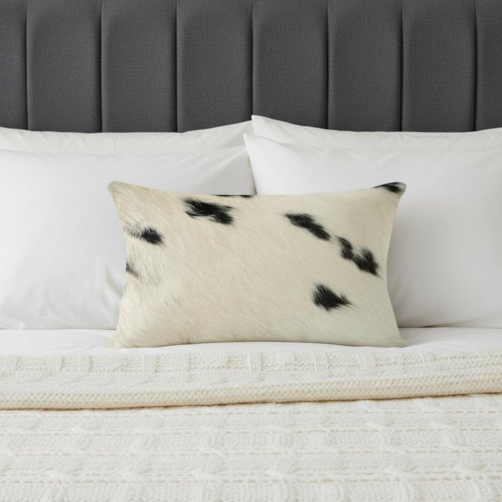 12" X 20" Black And White Cowhide Throw Pillow