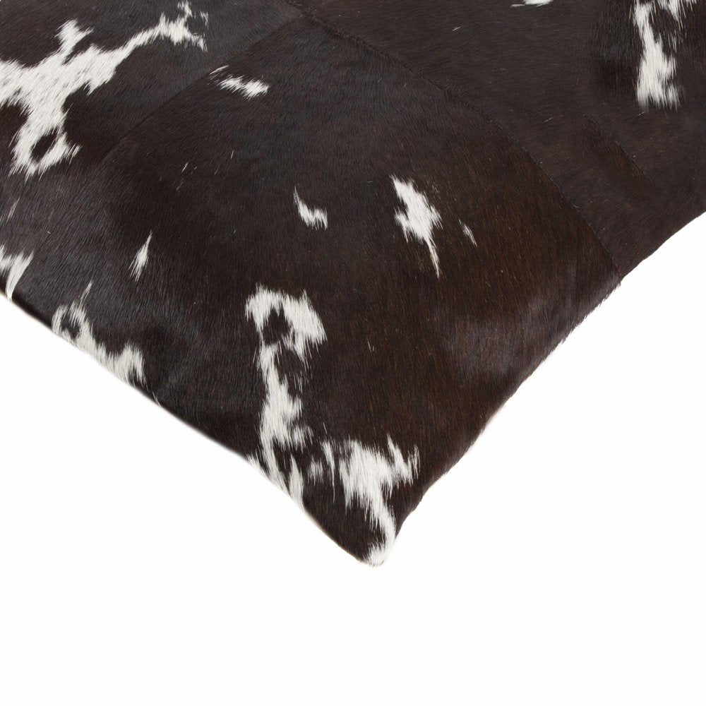 18" Brown and White Cowhide Cowhide Throw Pillow