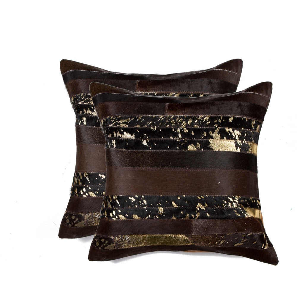 Set of Two 18" Chocolate Cowhide Throw Pillows