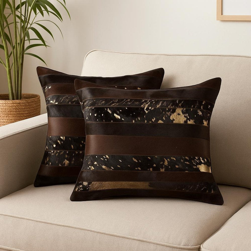 Set of Two 18" Chocolate Cowhide Throw Pillows