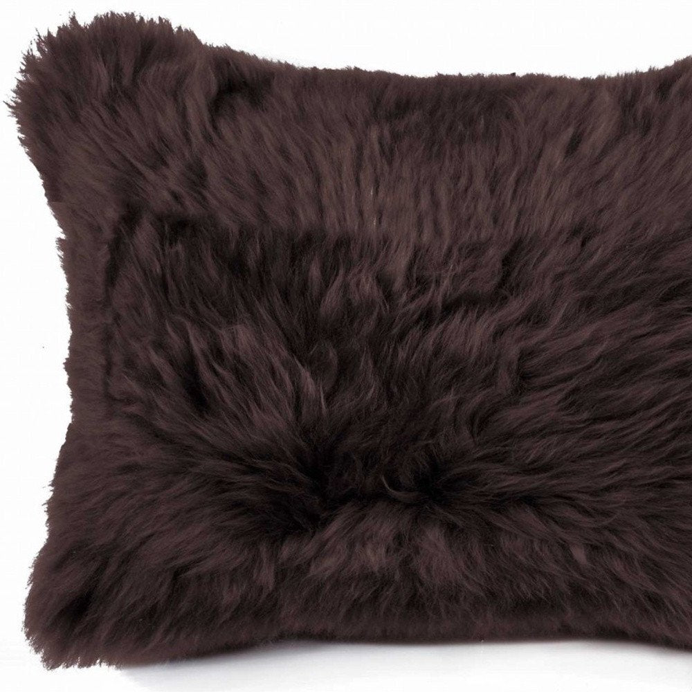 Rectangular Soft Chocolate Natural Sheepskin Fur Lumbar Pillow