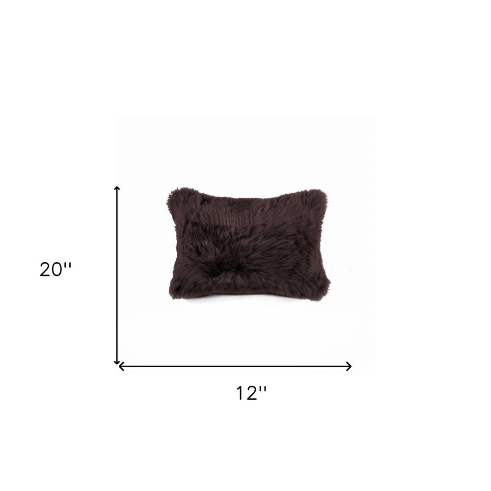 Rectangular Soft Chocolate Natural Sheepskin Fur Lumbar Pillow