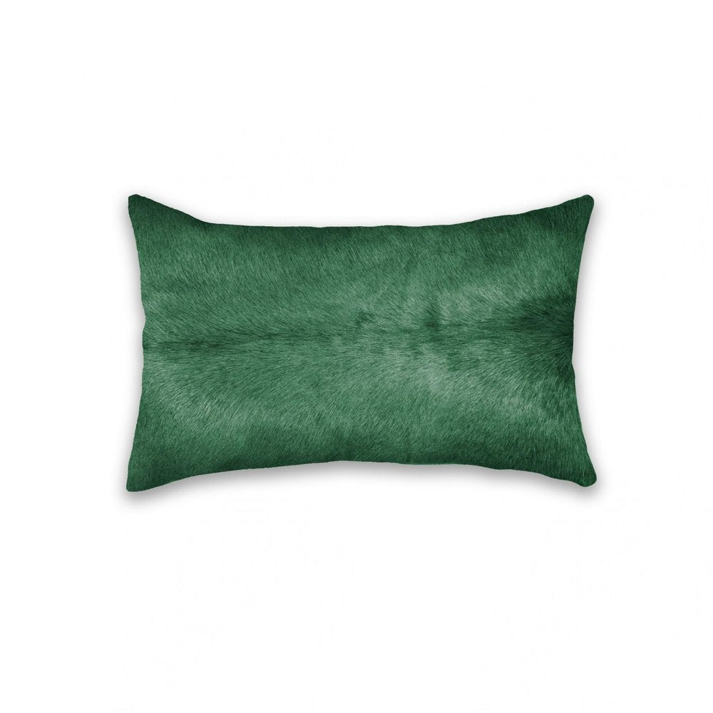 12" X 20" Green Cowhide Throw Pillow