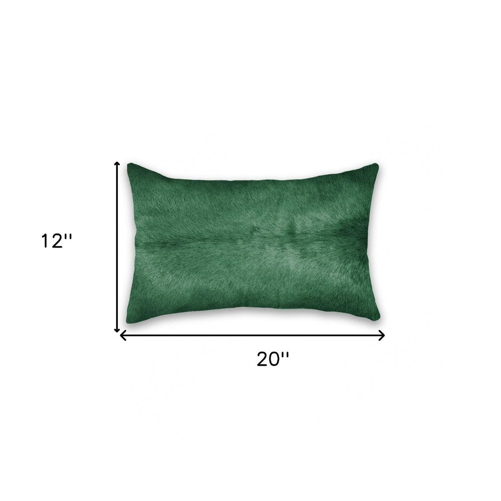 12" X 20" Green Cowhide Throw Pillow