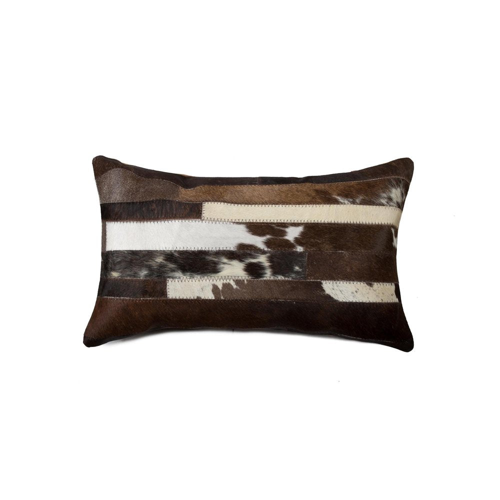 12" X 20" Brown Black And White Cowhide Throw Pillow