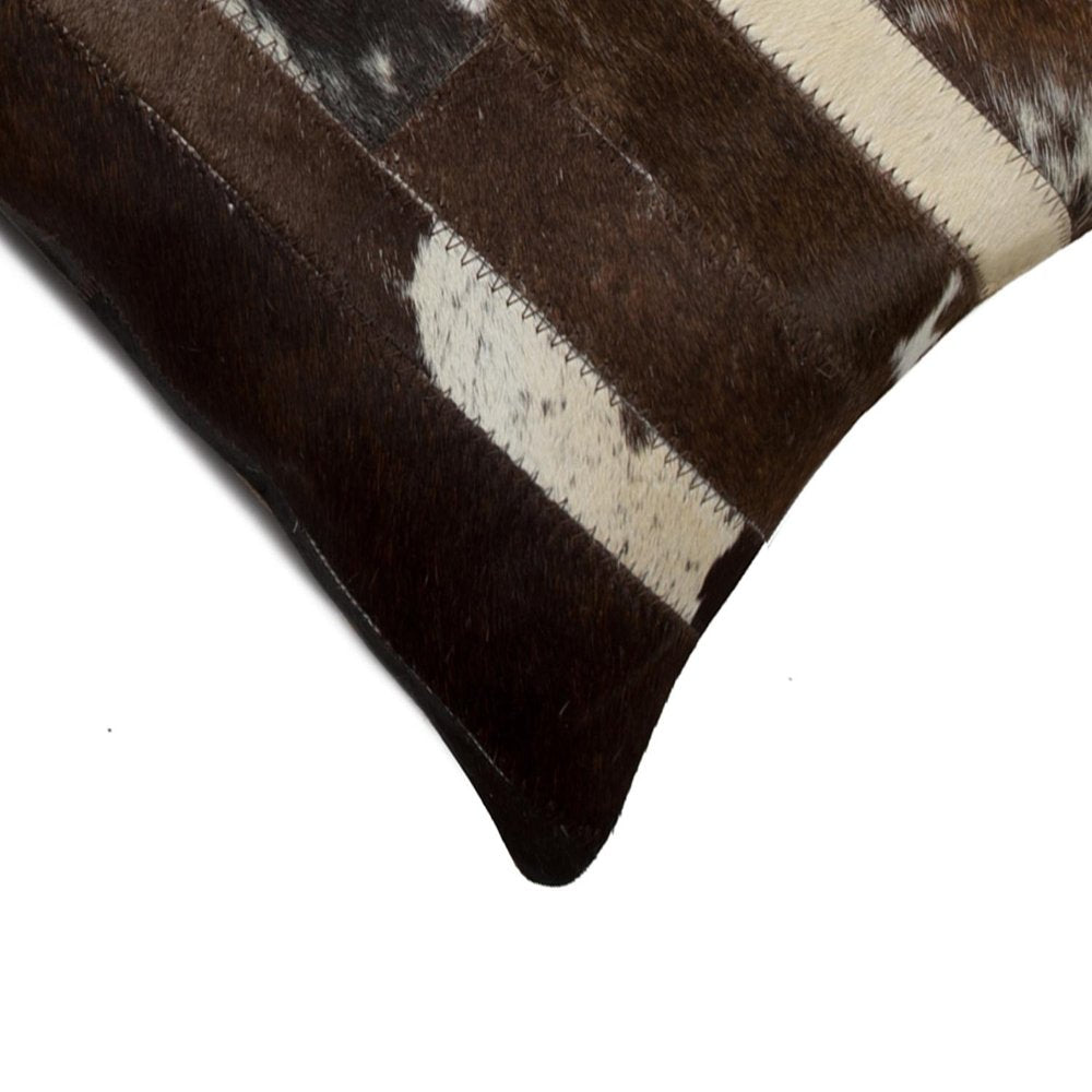 12" X 20" Brown Black And White Cowhide Throw Pillow