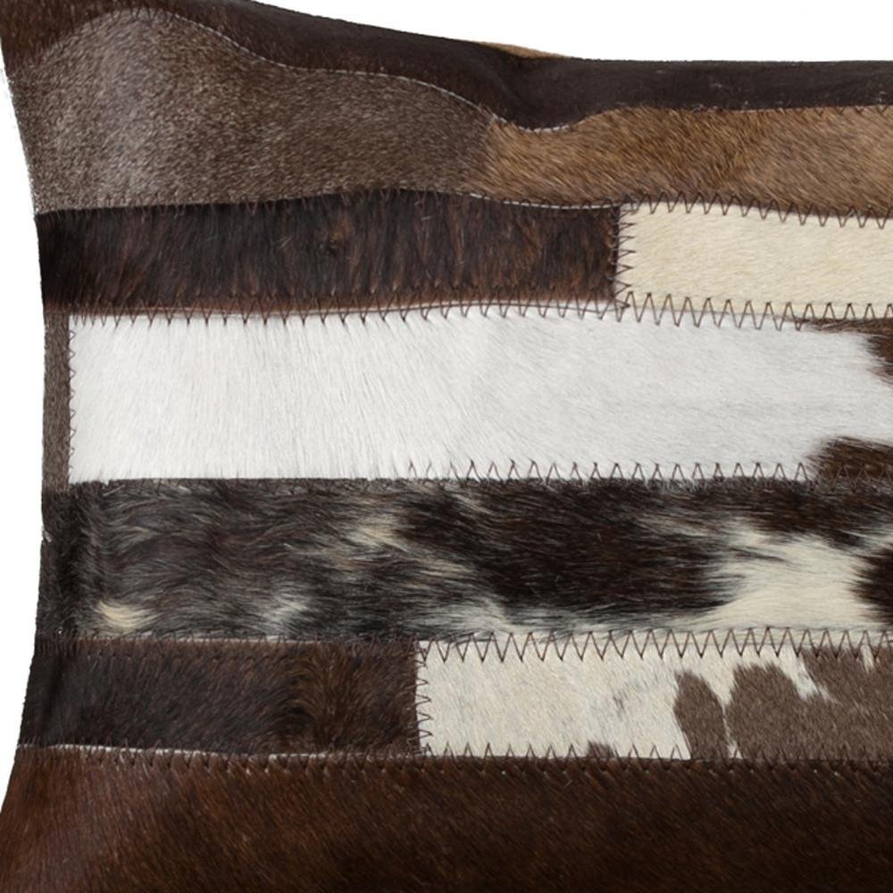 12" X 20" Brown Black And White Cowhide Throw Pillow
