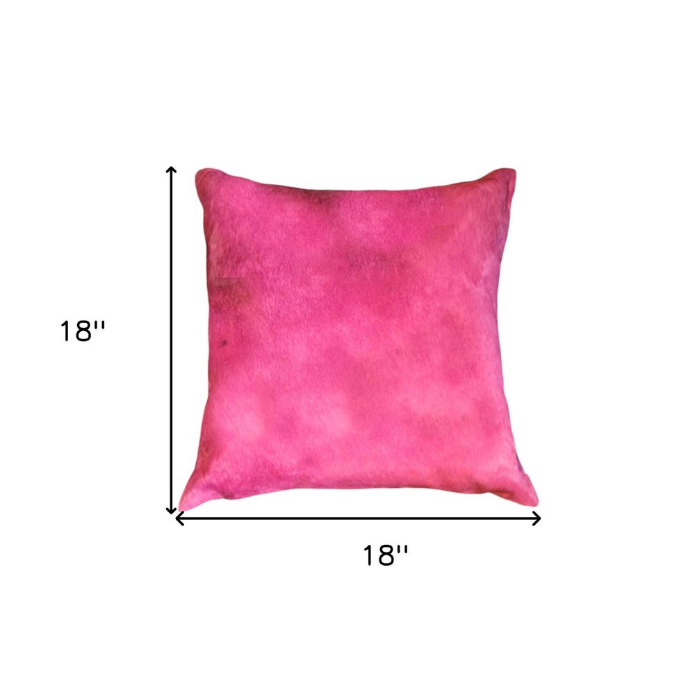 Set of Two 18" Fuchsia Cowhide Throw Pillows
