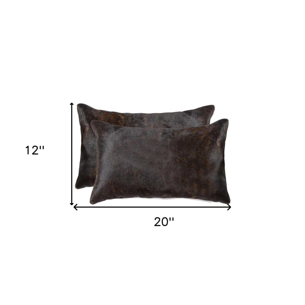 Set of Two 12" X 20" Chocolate Cowhide Cowhide Throw Pillows