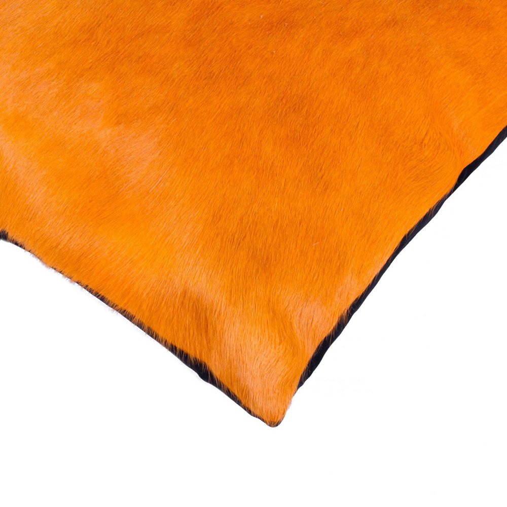 Set of Two 12" X 20" Orange Genuine Cowhide Lumbar Throw Pillows