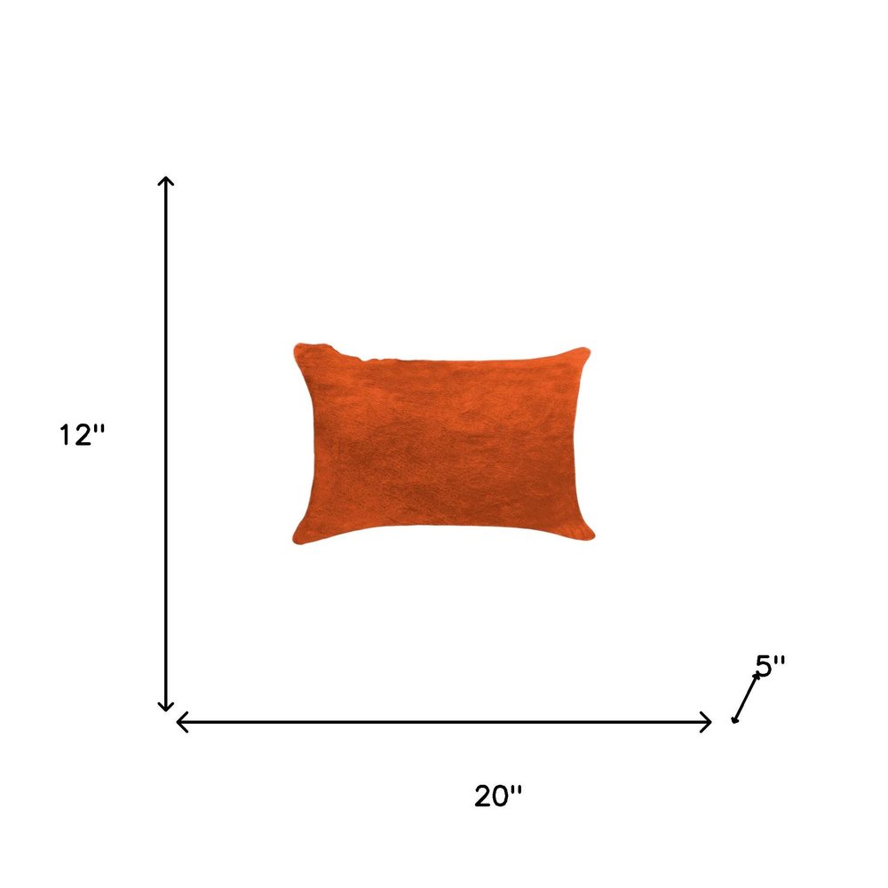 Set of Two 12" X 20" Orange Genuine Cowhide Lumbar Throw Pillows