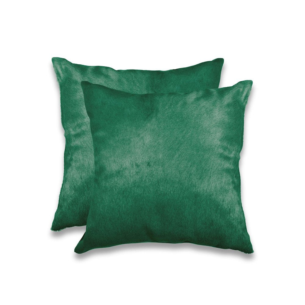 Set of Two 18" Green Cowhide Throw Pillows