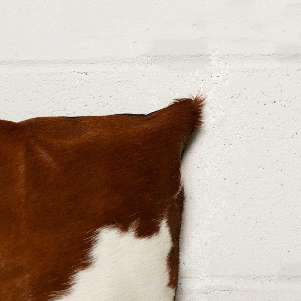 Set of Two 18" Brown And White Cowhide Throw Pillows