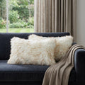 Set of Two 12" X 20" Tan Ombre Faux Fur Throw Pillows