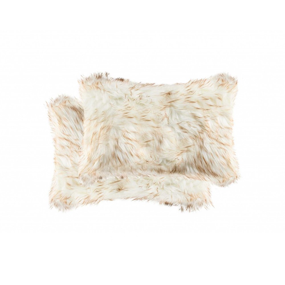 Set of Two 12" X 20" Tan Ombre Faux Fur Throw Pillows