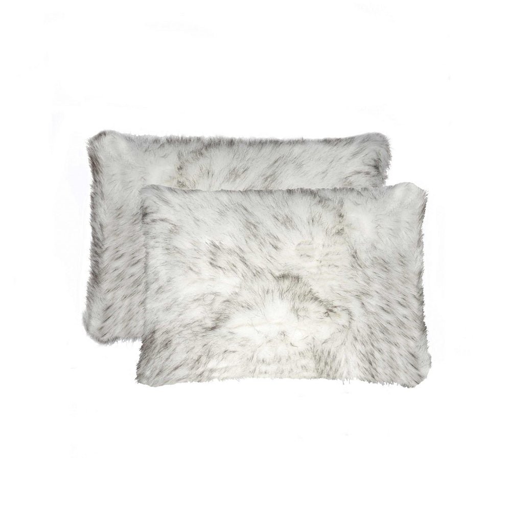 Set of Two 12" X 20" Tan Ombre Faux Fur Throw Pillows
