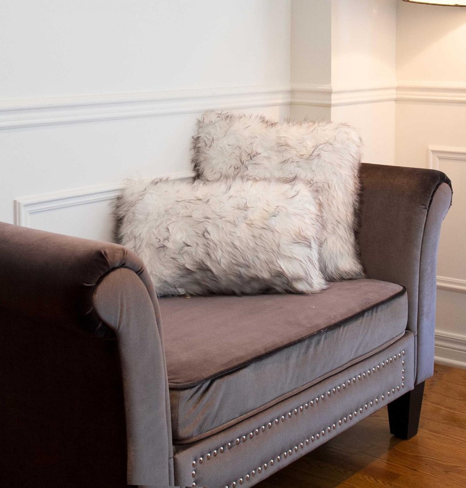 Set of Two 12" X 20" Tan Ombre Faux Fur Throw Pillows