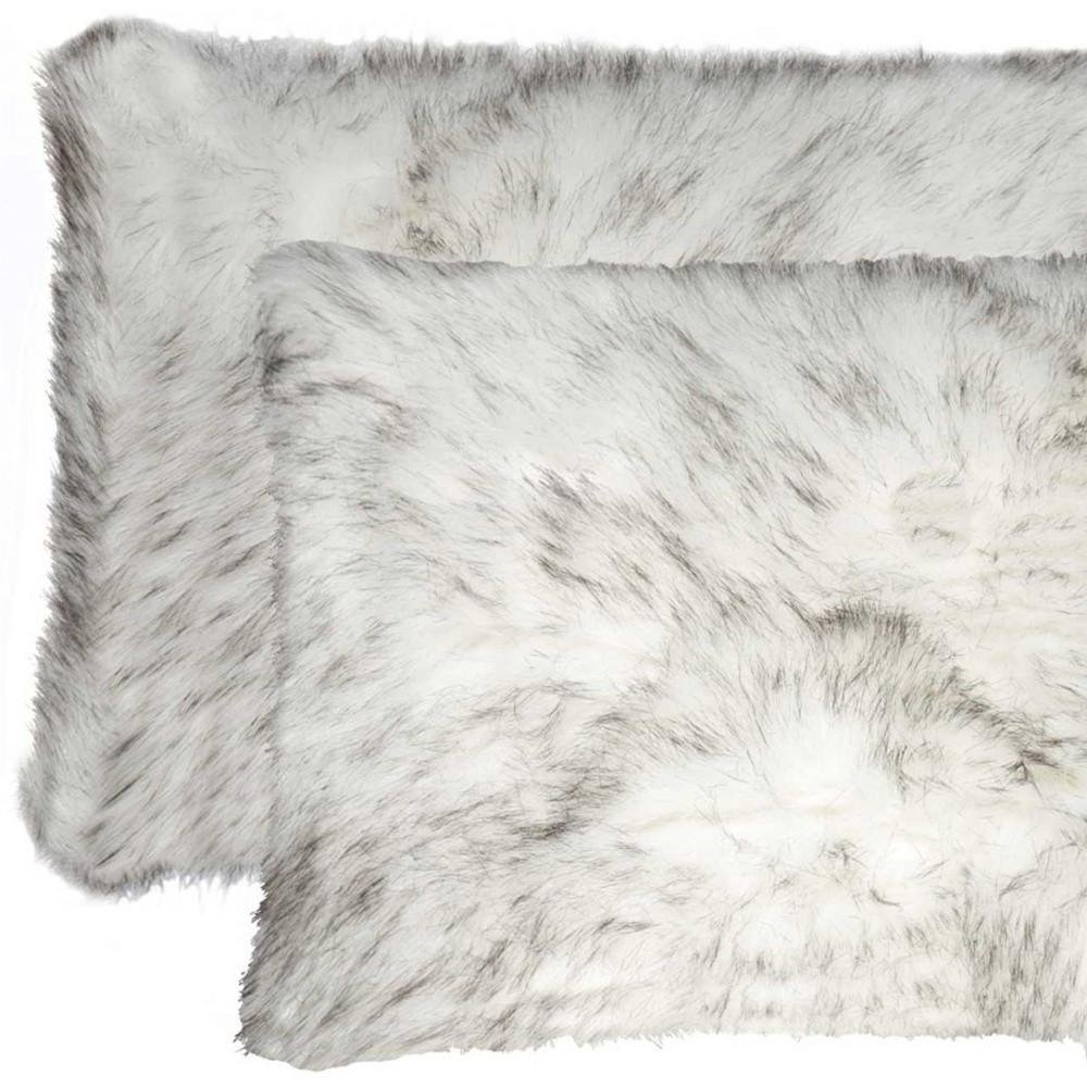 Set of Two 12" X 20" Tan Ombre Faux Fur Throw Pillows