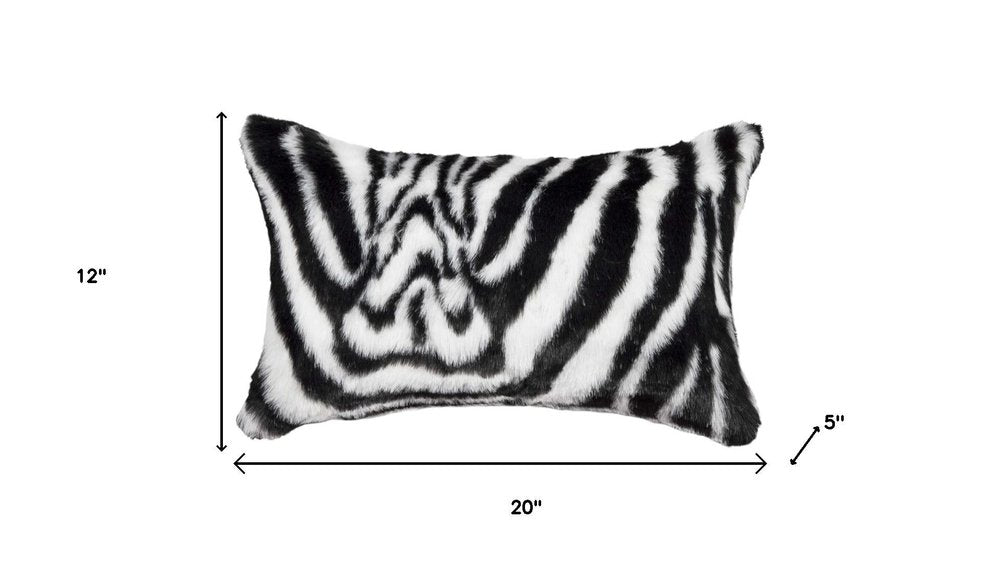 Set of Two 12" X 20" Black and White Faux Fur Throw Pillow