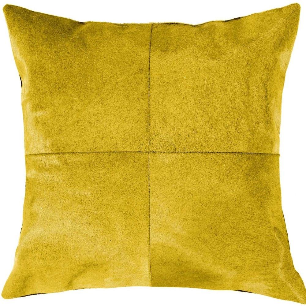18" Yellow Cowhide Throw Pillow