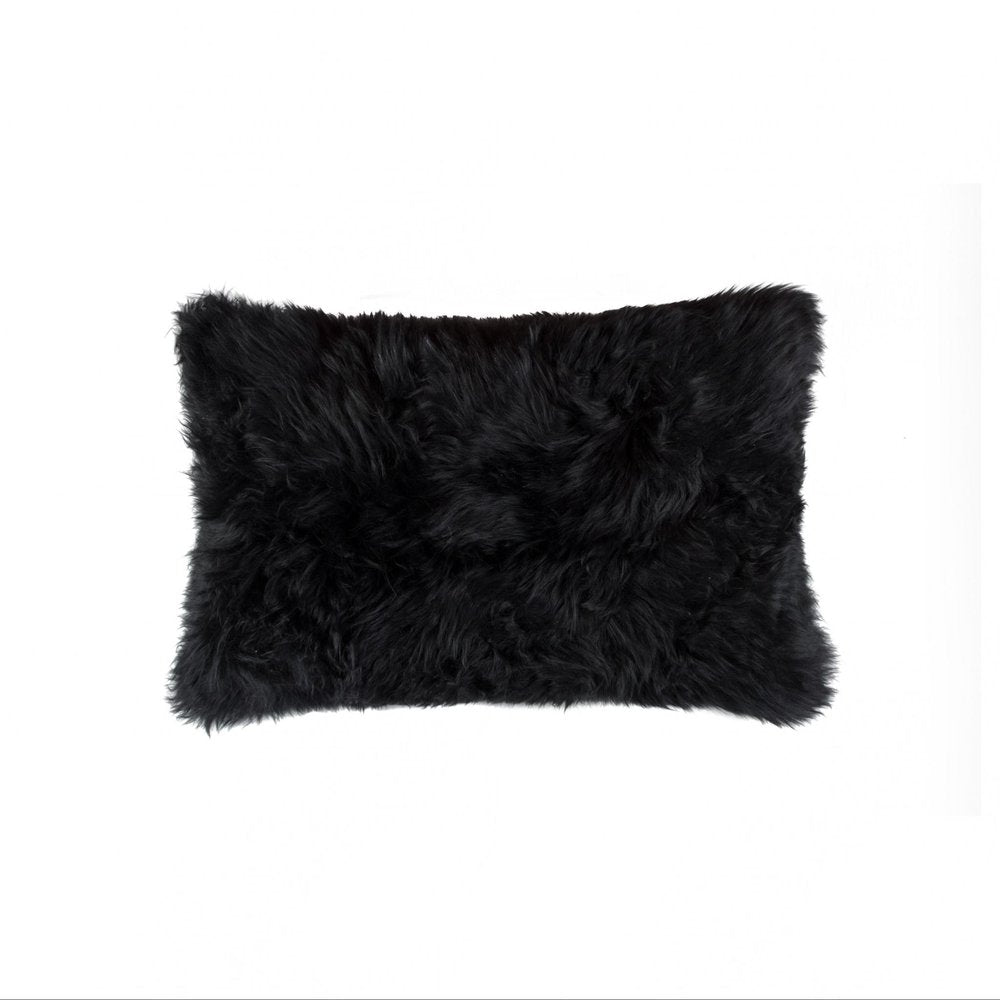 12" X 20" Black Sheepskin Lumbar Throw Pillow