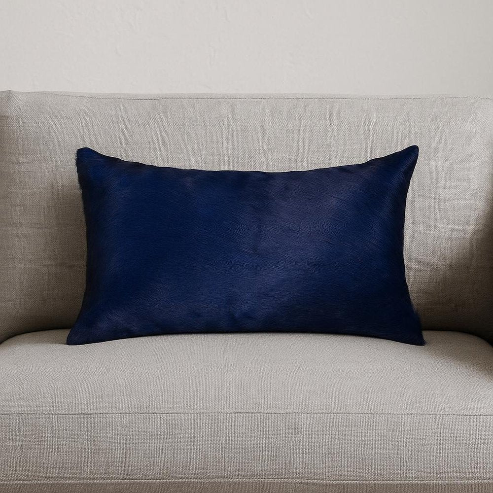 12" X 20" Navy Cowhide Throw Pillow