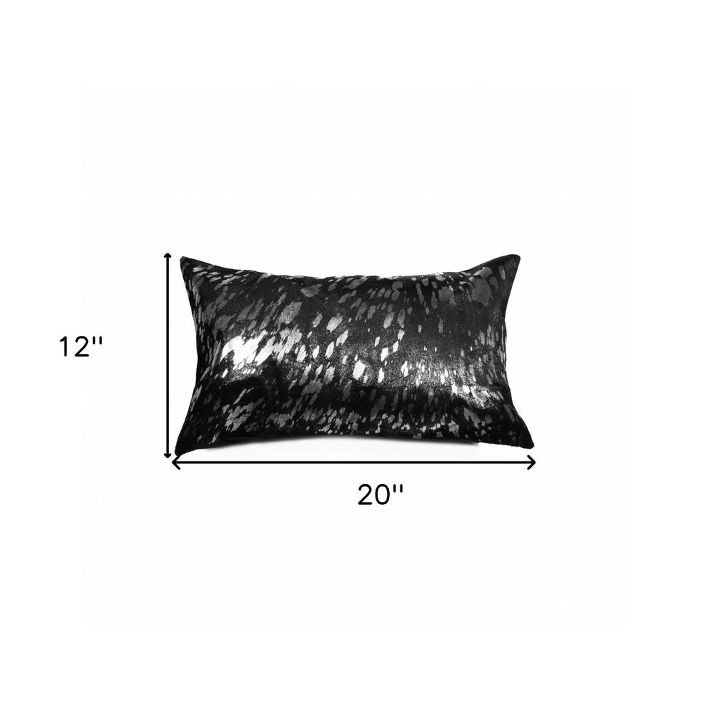 12" X 20" Black and Silver Cowhide Throw Pillow