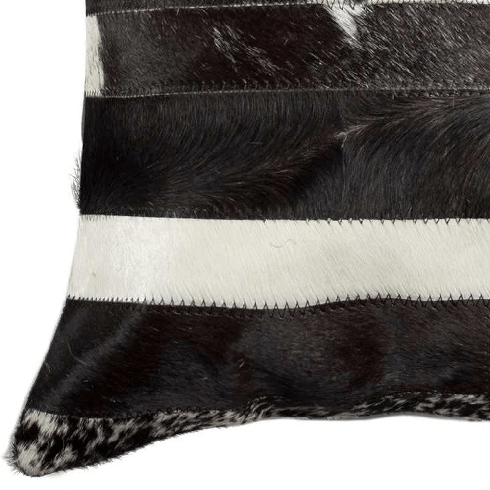 18" White And Black Cowhide Throw Pillow