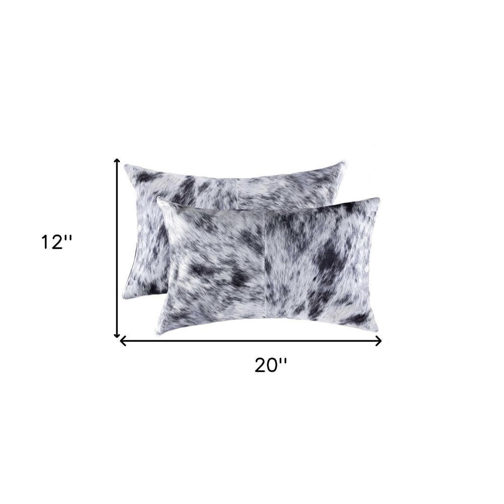 Set of Two 12" X 20" Black and White Cowhide Throw Pillow