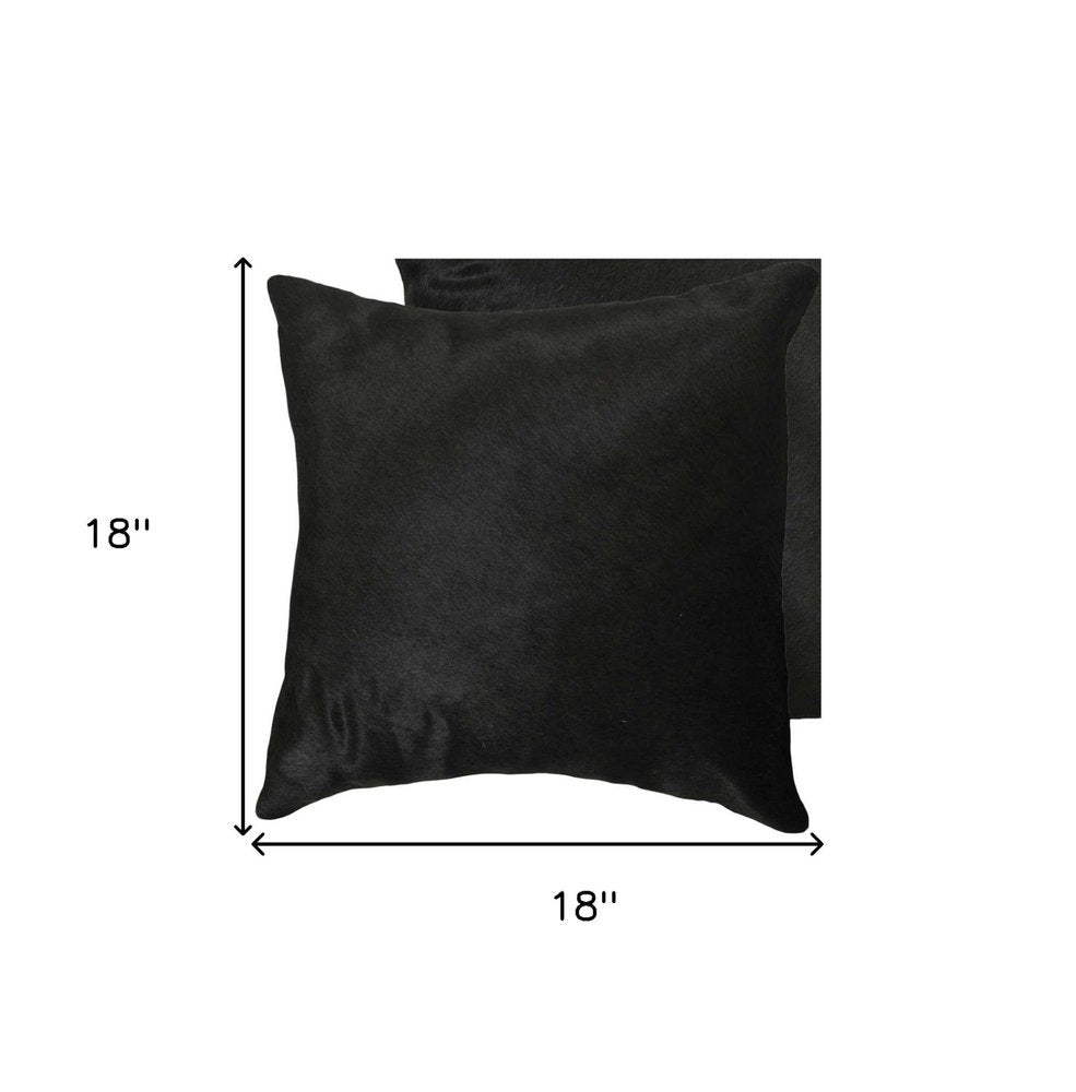 Set of Two 18" Black Cowhide Throw Pillows