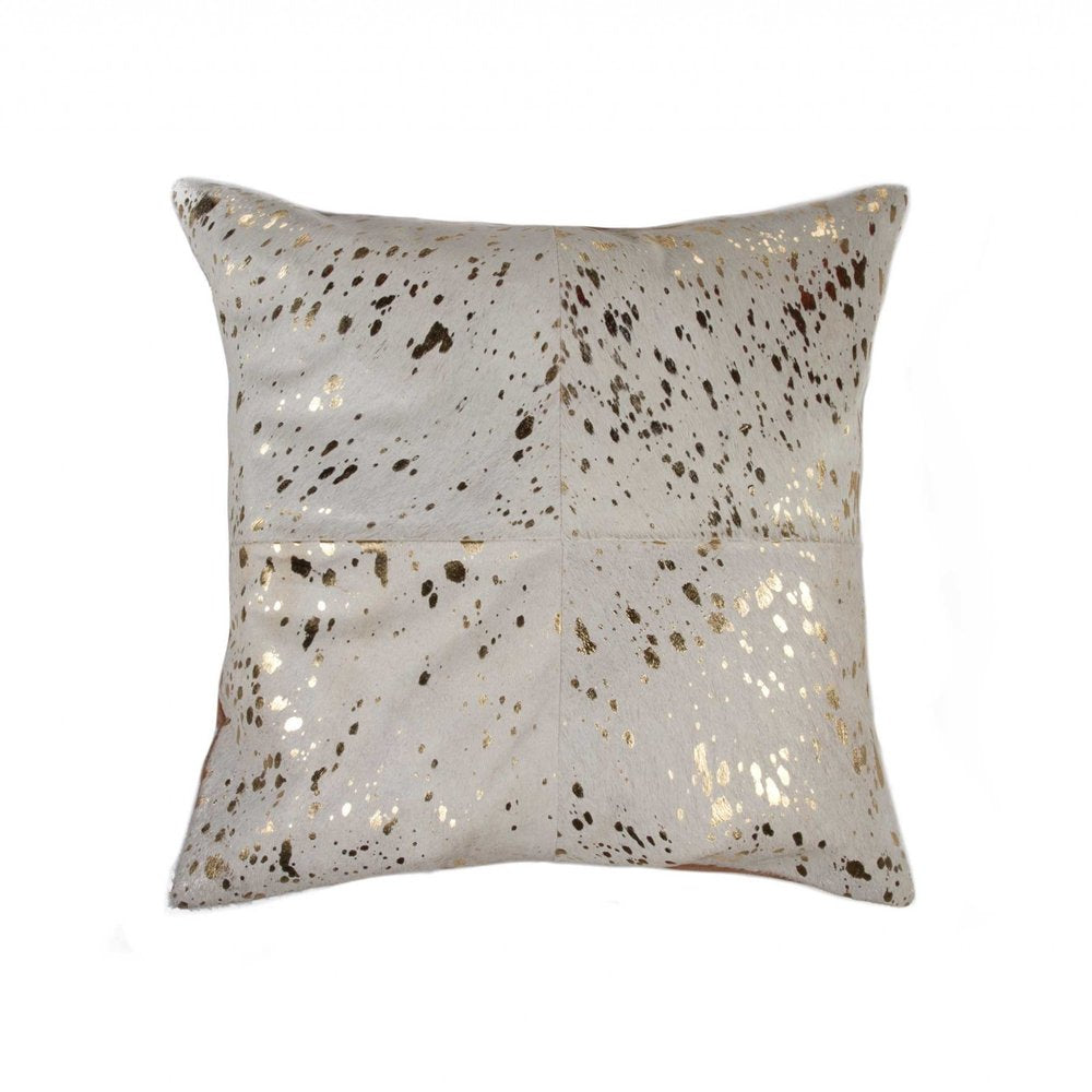 18" Natural And Gold Cowhide Throw Pillow