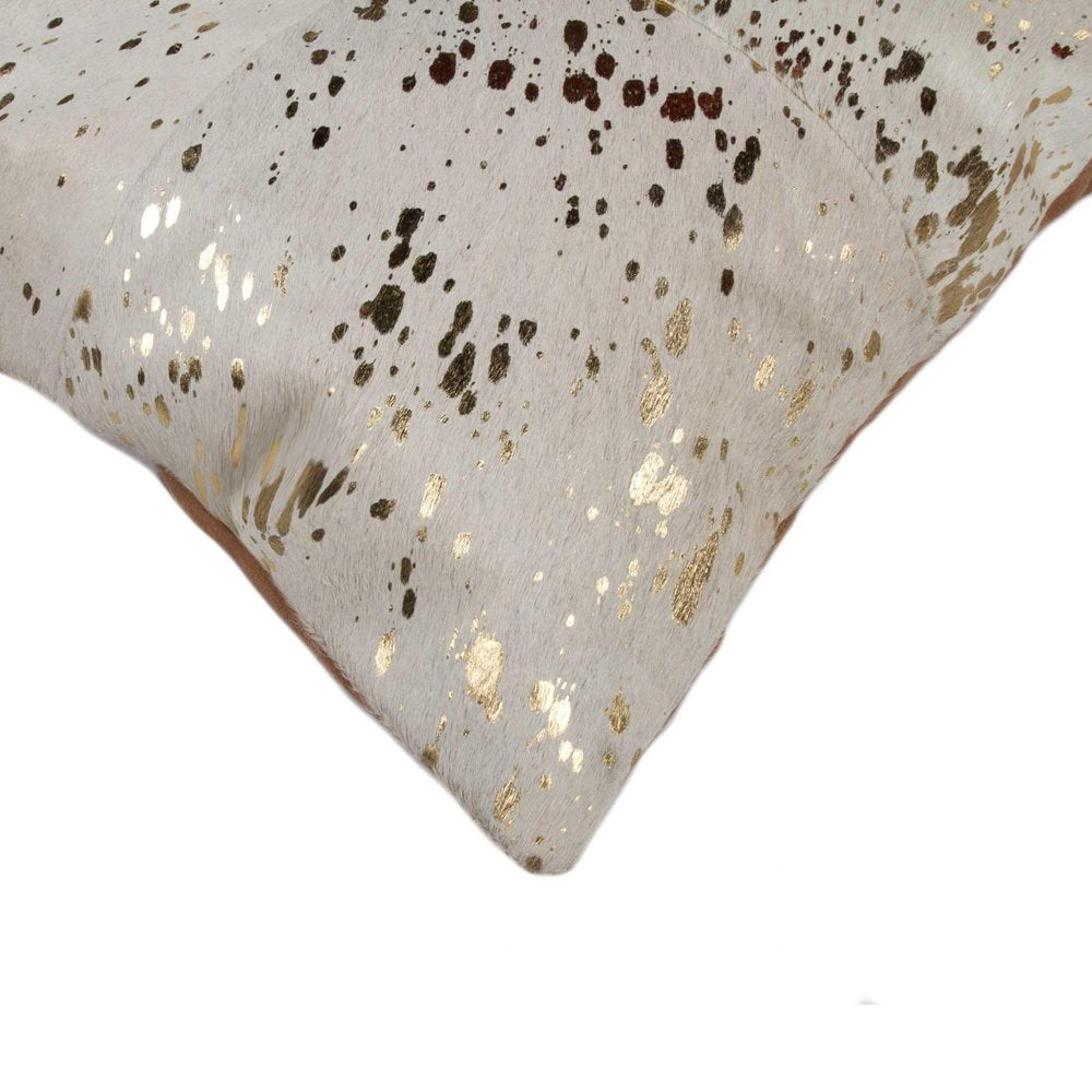 18" Natural And Gold Cowhide Throw Pillow