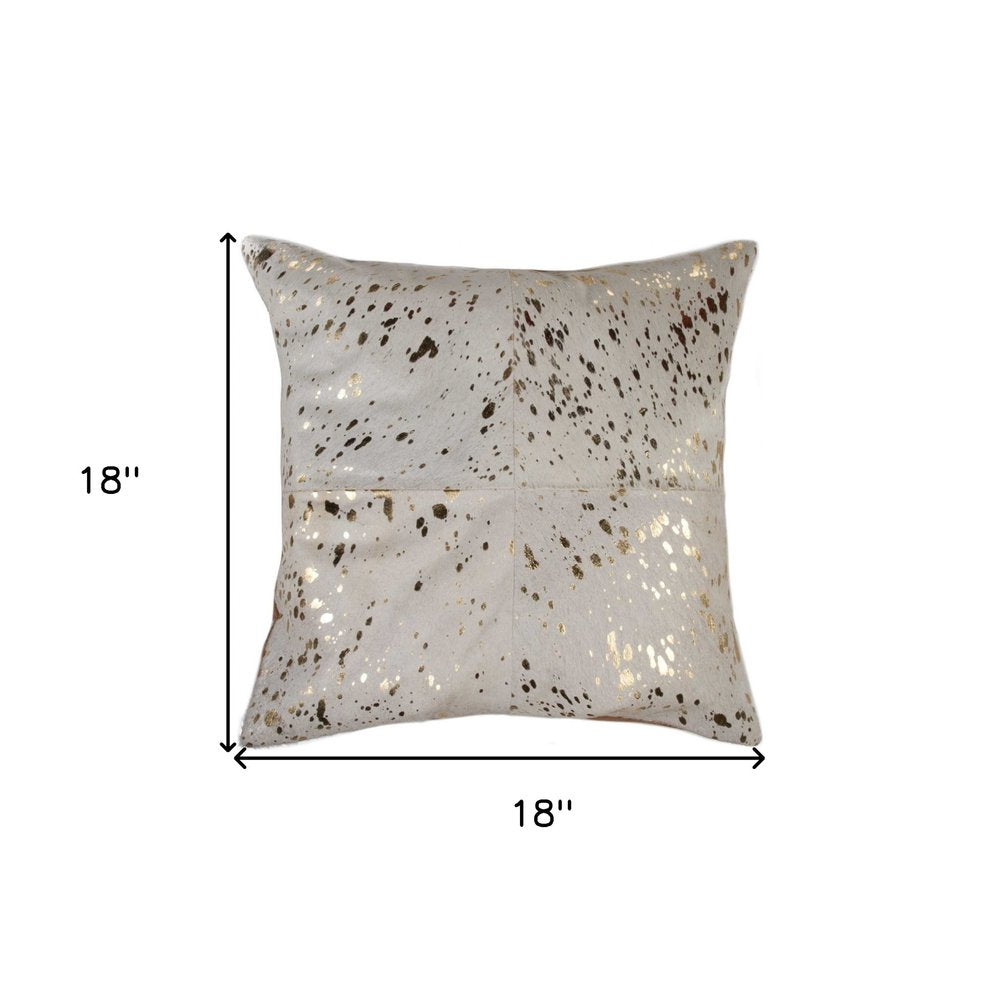 18" Natural And Gold Cowhide Throw Pillow