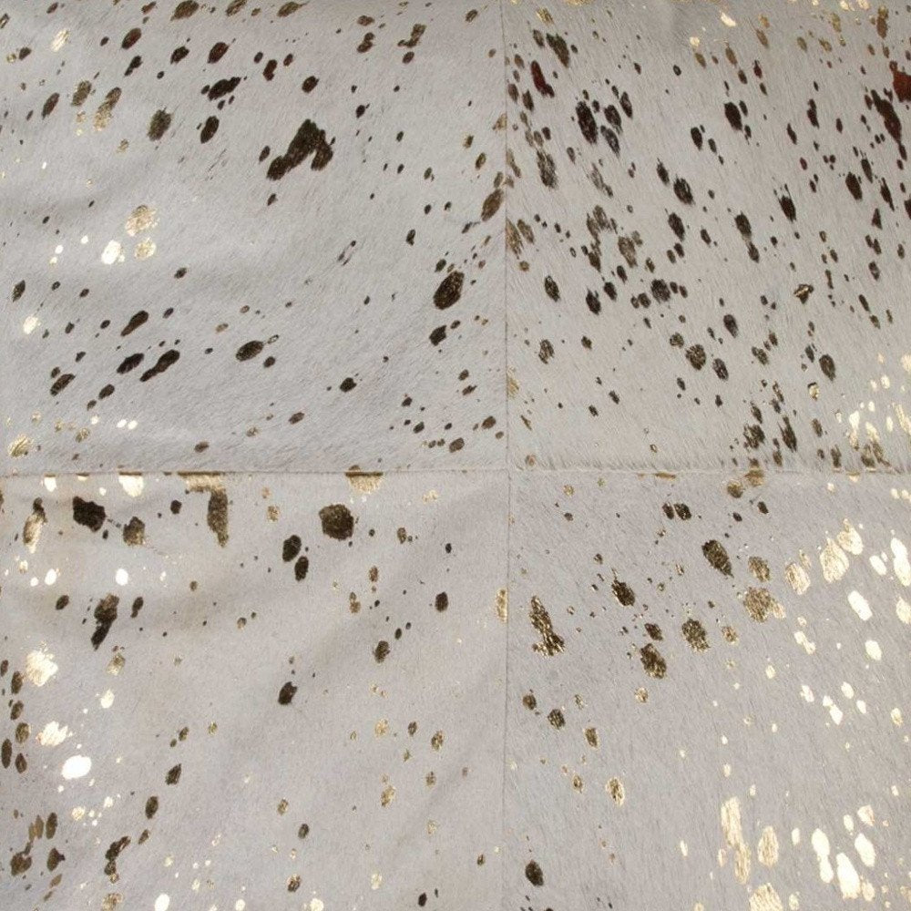 18" Natural And Gold Cowhide Throw Pillow