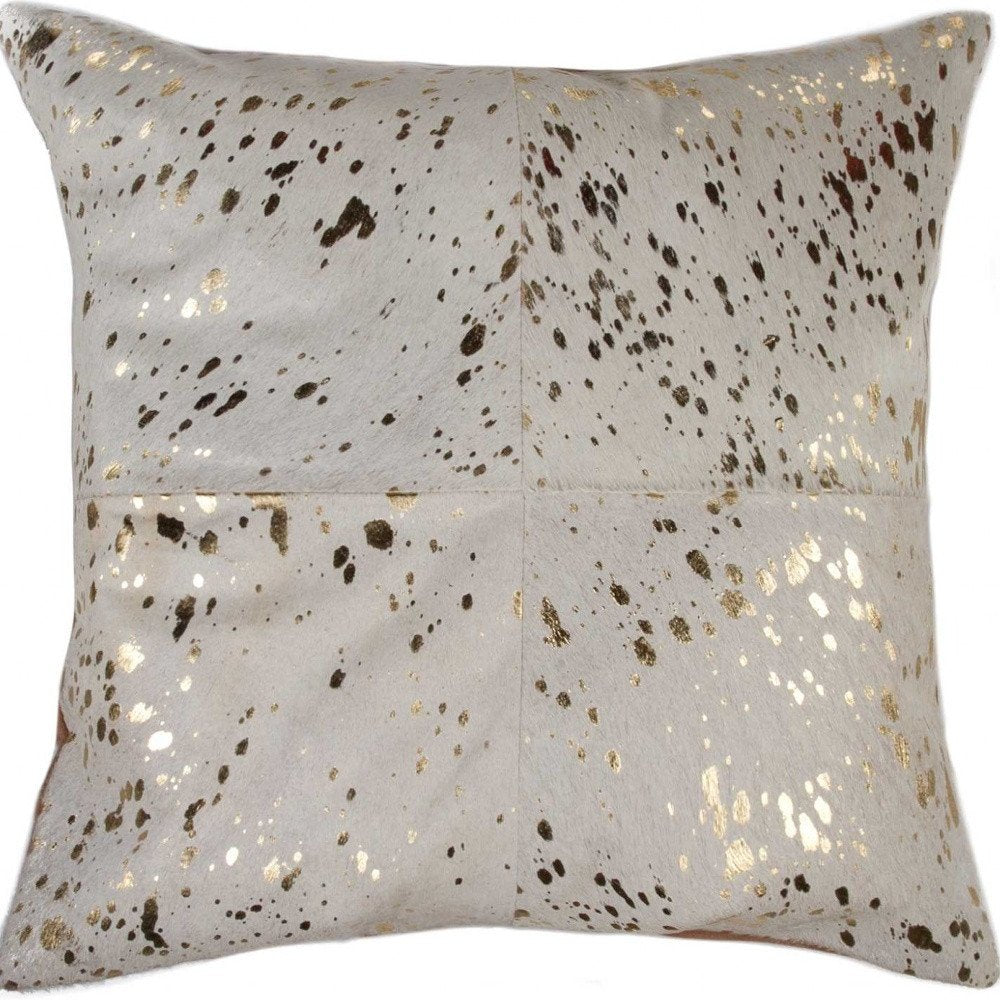 18" Natural And Gold Cowhide Throw Pillow