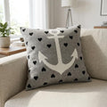18" Black And Gray Nautical Cotton Throw Pillow