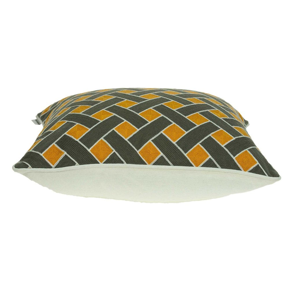 20" Gray and Orange Braided Cotton Throw Pillow
