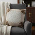20" Beige Damask Cotton Throw Pillow