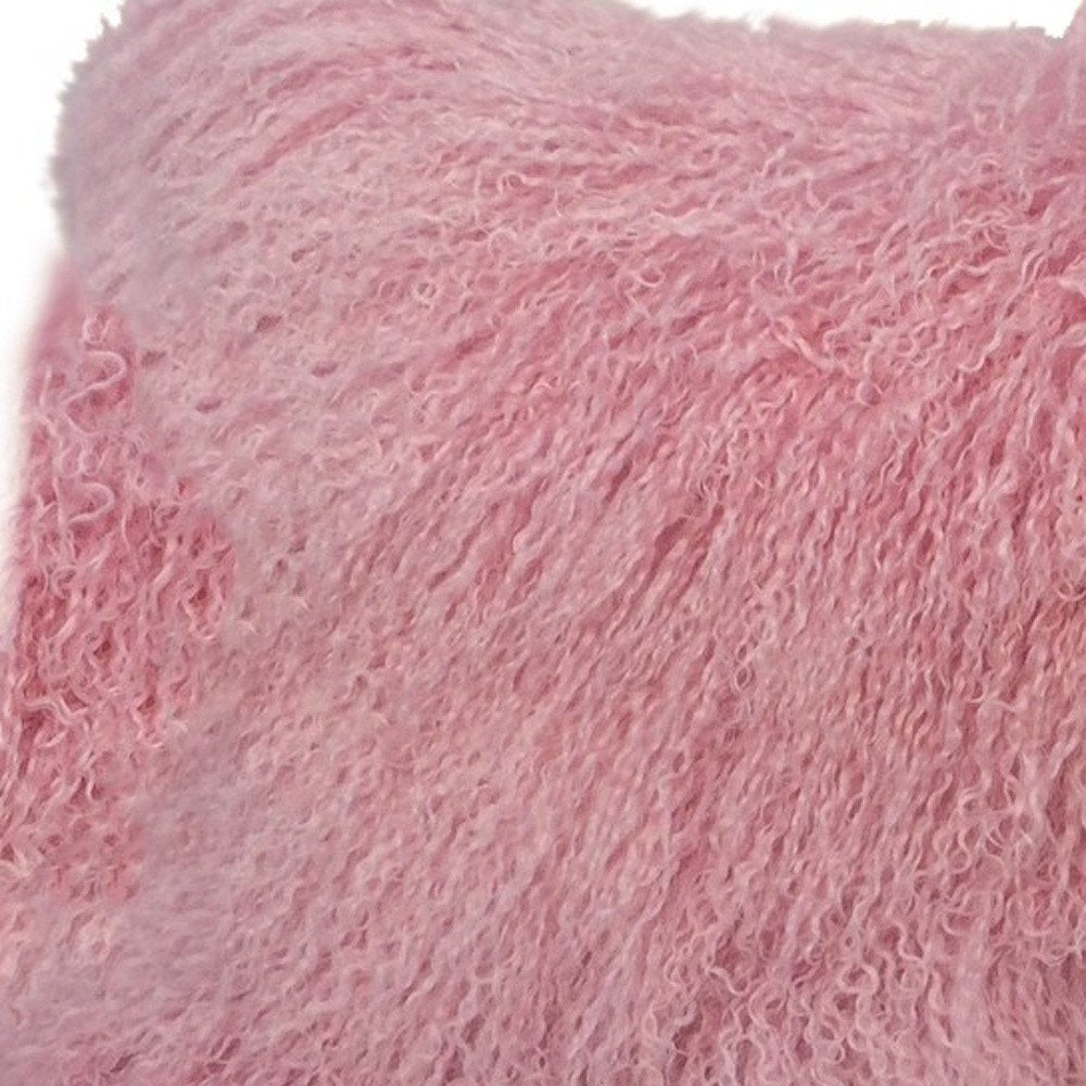 15" X 25" Pink Lambswool Down Lumbar Throw Pillow