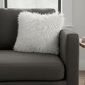 20" Bright White Genuine Tibetan Lamb Fur Pillow With Microsuede Backing