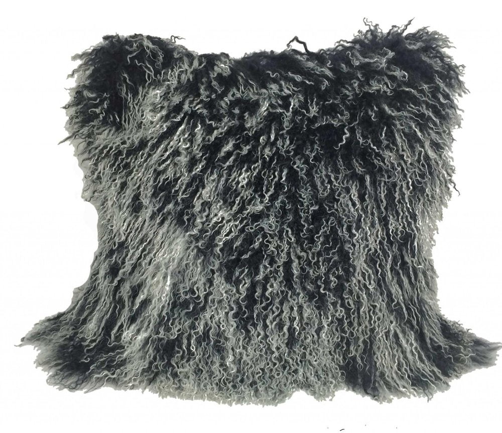 24" Black Genuine Tibetan Lamb Fur Pillow With Microsuede Backing