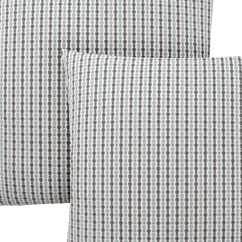 Set Of Two 18" X 18" Blue and Gray Polyester Striped Zippered Pillow