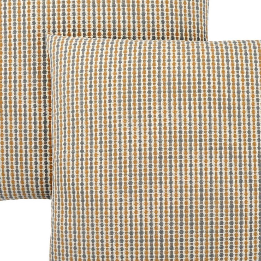 Set Of Two 18" X 18" Gold and White Polyester Striped Zippered Pillow